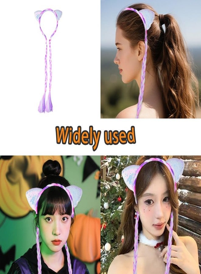 YangQian Cat Hair Accessories for Girls Halloween Cat Ear Headband with Long Braids Cosplay Costume Party Headwear for Teen Girl Xmas Headband Sparkly Hairbands Holiday Princess Head Bands Fake Braid Hair Band - Image 4